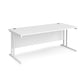 A white desk with a white cantilever frame. 