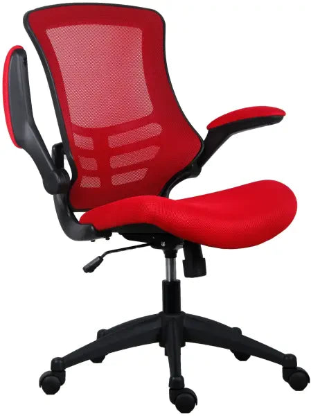 Marlos Mesh Back Office Chair With Folding Arms in red front view