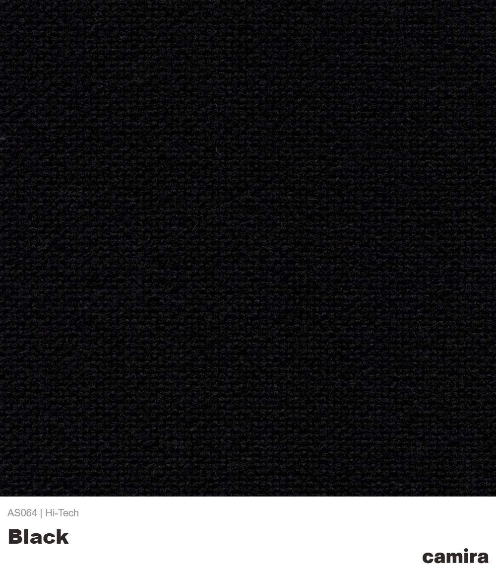 Textured black fabric swatch with 'camira' branding
