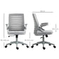 White office chair with dimensions labeled on a white background
