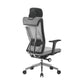 Modern office chair with gray mesh back and black accents on a white background