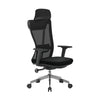 Black office chair with mesh backrest on a white background