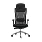 Black office chair with mesh back on a white background