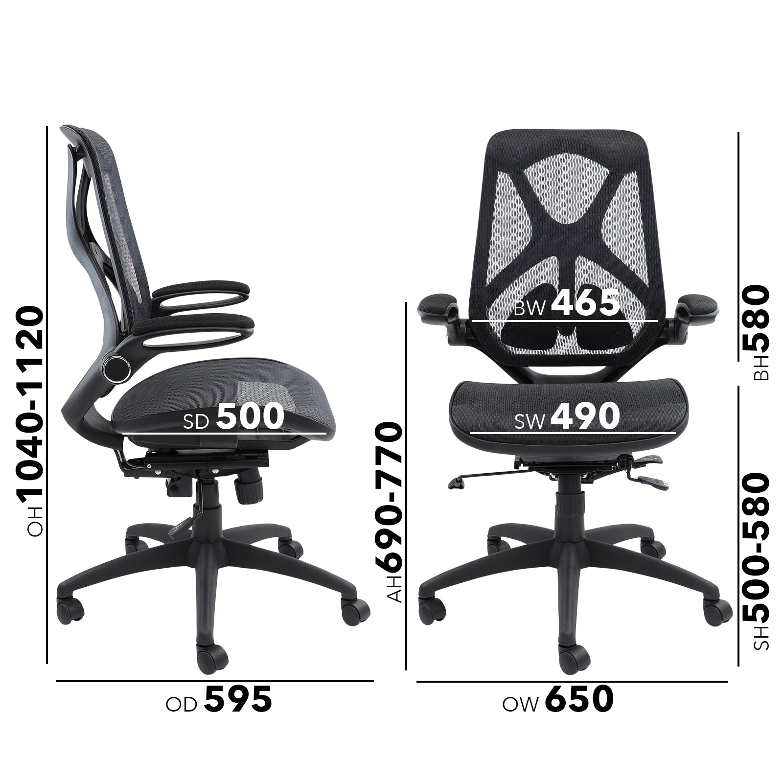Napier High Mesh Back Operator Chair dimensions