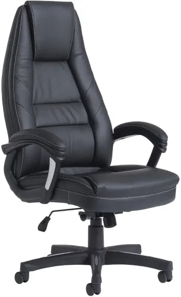 Black office chair with armrests on a white background
