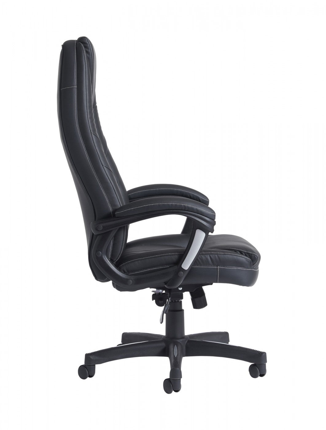 Black office chair with ergonomic design on a white background
