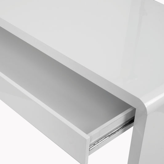 Close-up of a white shelf with a smooth surface on a white background