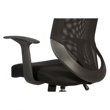 Black office chair with mesh backrest on a white background