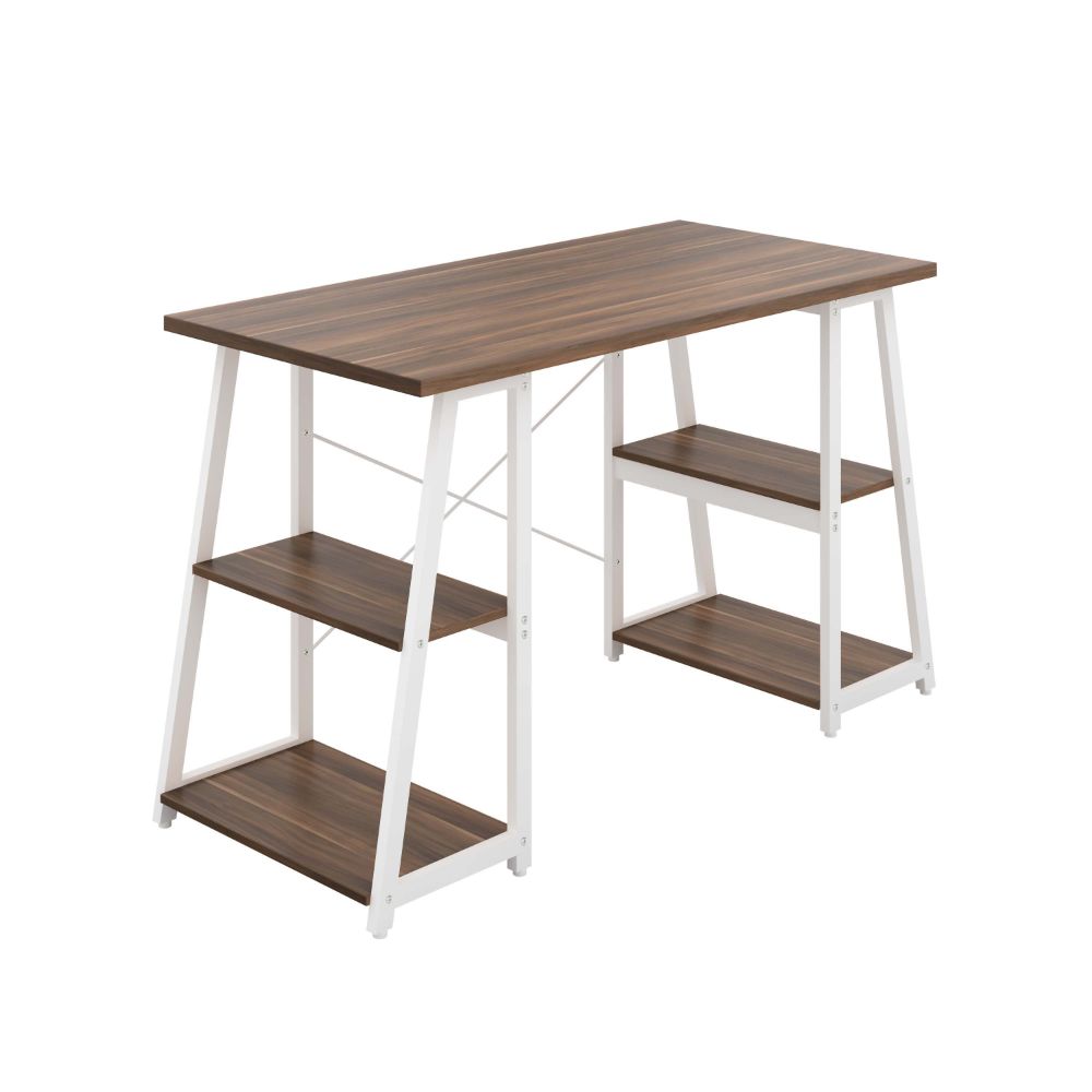 Odell Home Office Desk in walnut against a white background. 