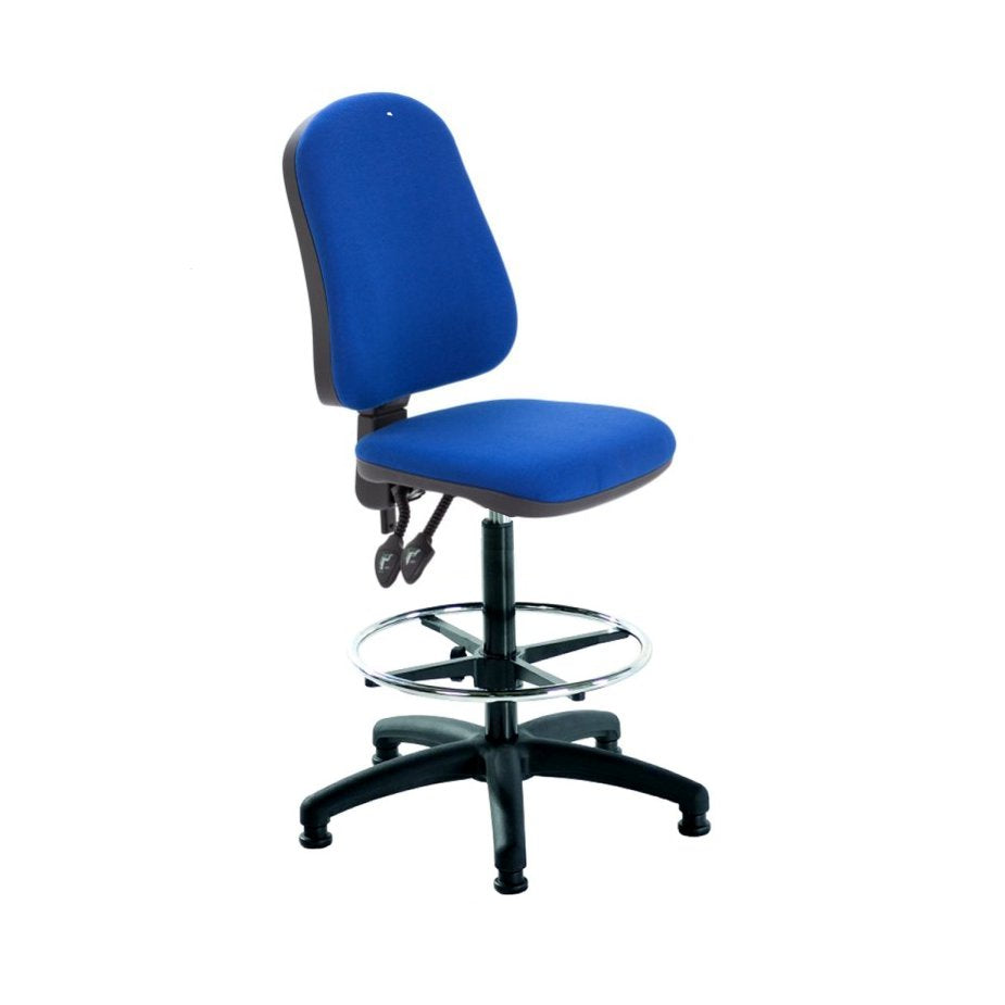 Blue office chair with black base on a white background