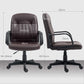 Brown office chair with dimensions marked on a white background