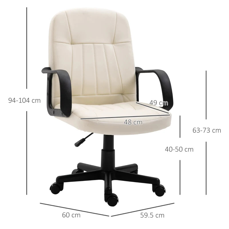 Cream office chair with dimensions marked on a white background