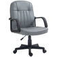 Gray office chair with black wheels and armrests on a white background