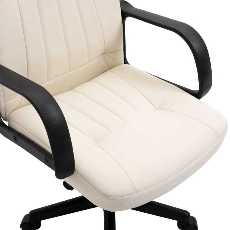 White office chair with black armrests on a white background