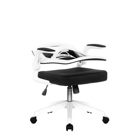 Black office chair with white frame on a white background