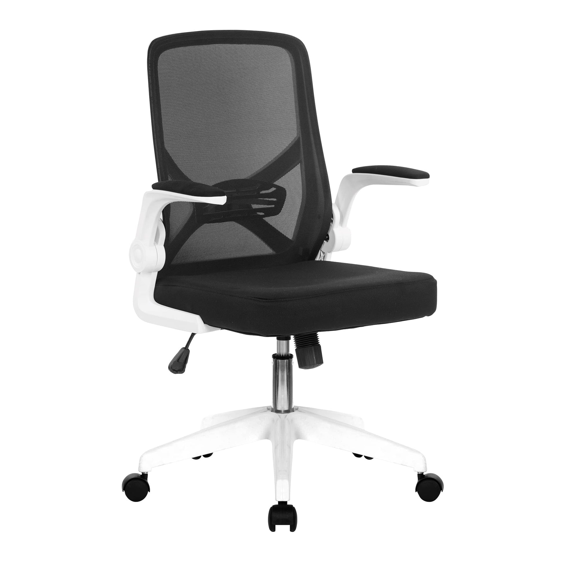 Black office chair with white frame on a white background