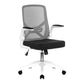 Black office chair with gray mesh backrest on a white background