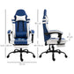 PU Leather Gaming Chair with Headrest, Blue White dimensions