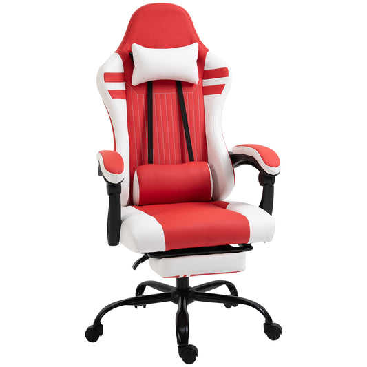 PU Leather Gaming Chair with Headrest, Footrest, Wheels against a white background