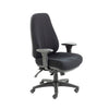 Black office chair with adjustable arms on a white background