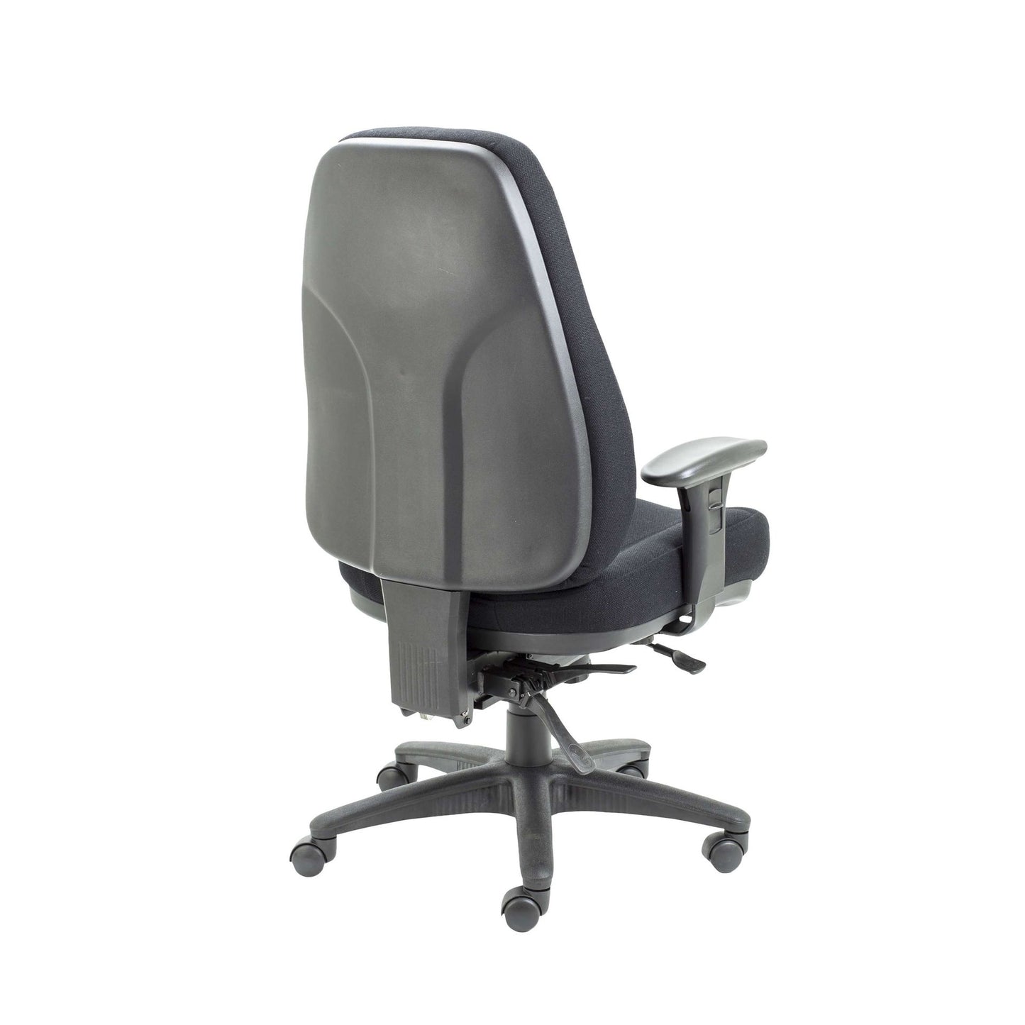 Black office chair with armrest on a white background