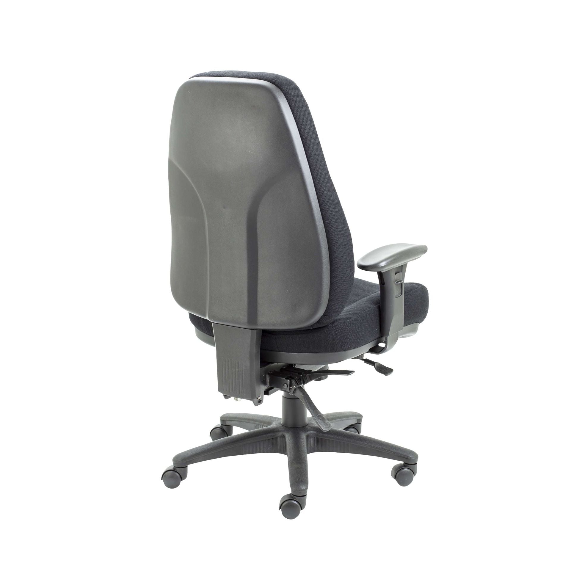 Black office chair with armrest on a white background