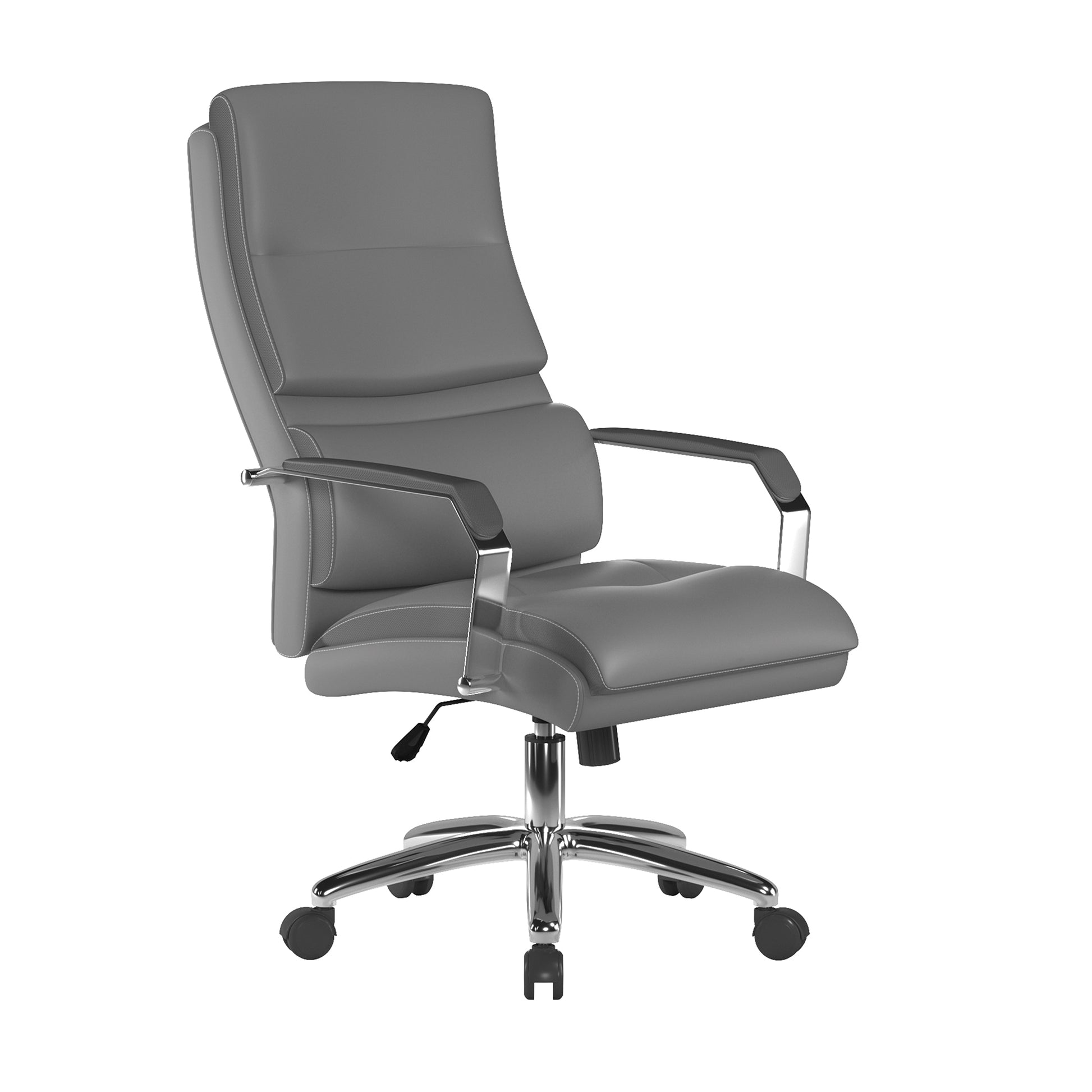 Gray office chair with a high backrest on a white background