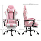 Pink Computer Gaming Chair with 135 deg. Reclining Back and Retractable Footrest dimensions