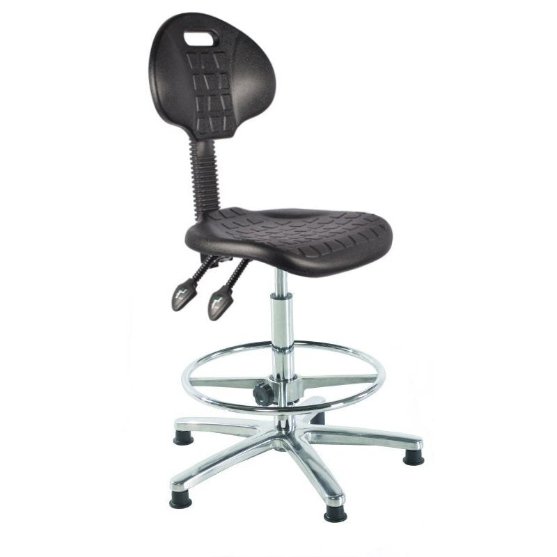 Polyurethane Chrome Draughtsman Chair in black.