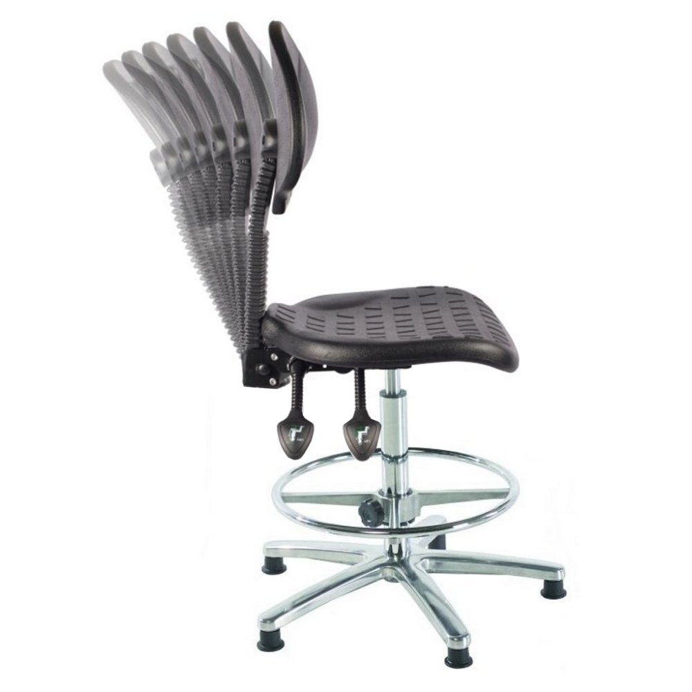 Black adjustable stool with a unique back design on a white background