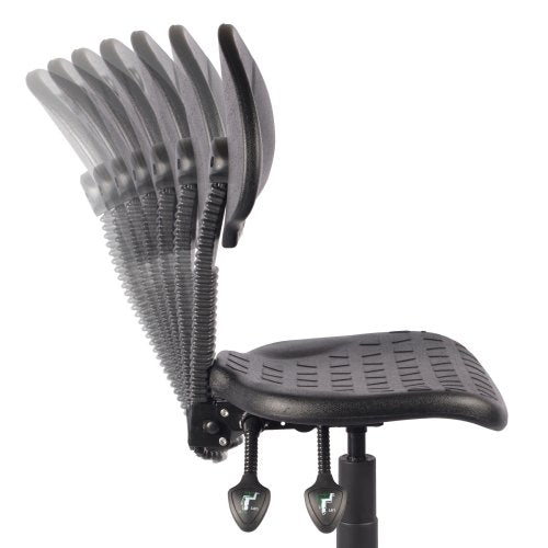 Polyurethane Draughtsman Chair. Showing the reclining function of the backrest. 