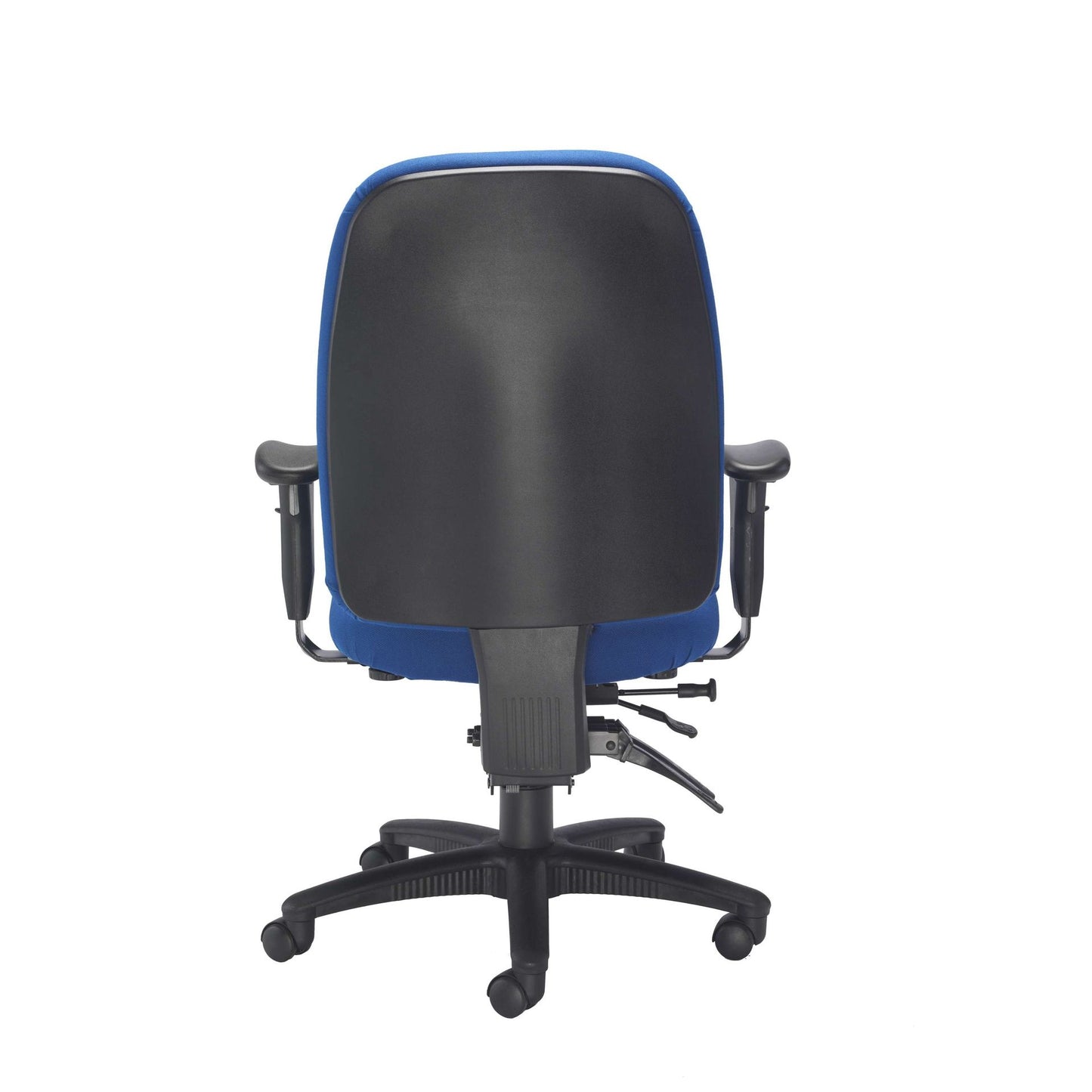 Blue office chair with blue backrest on a white background