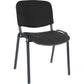 A black conference chair with a padded backrest and seat, featuring a four-legged frame.
