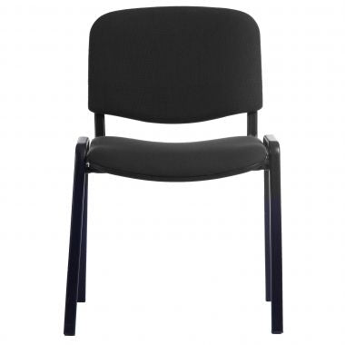 A black conference chair with a padded backrest and seat, featuring a four-legged frame.