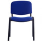 A blue conference chair with a padded backrest and seat, featuring a four-legged frame.