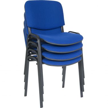 Stack of blue chairs on a white background