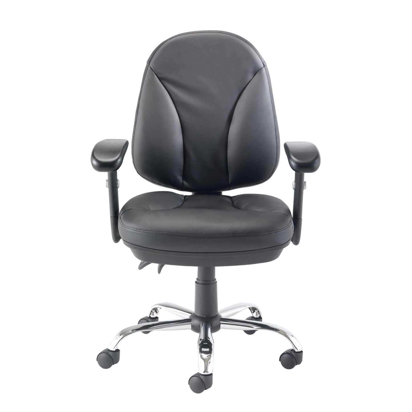 Black office chair with armrests on a white background