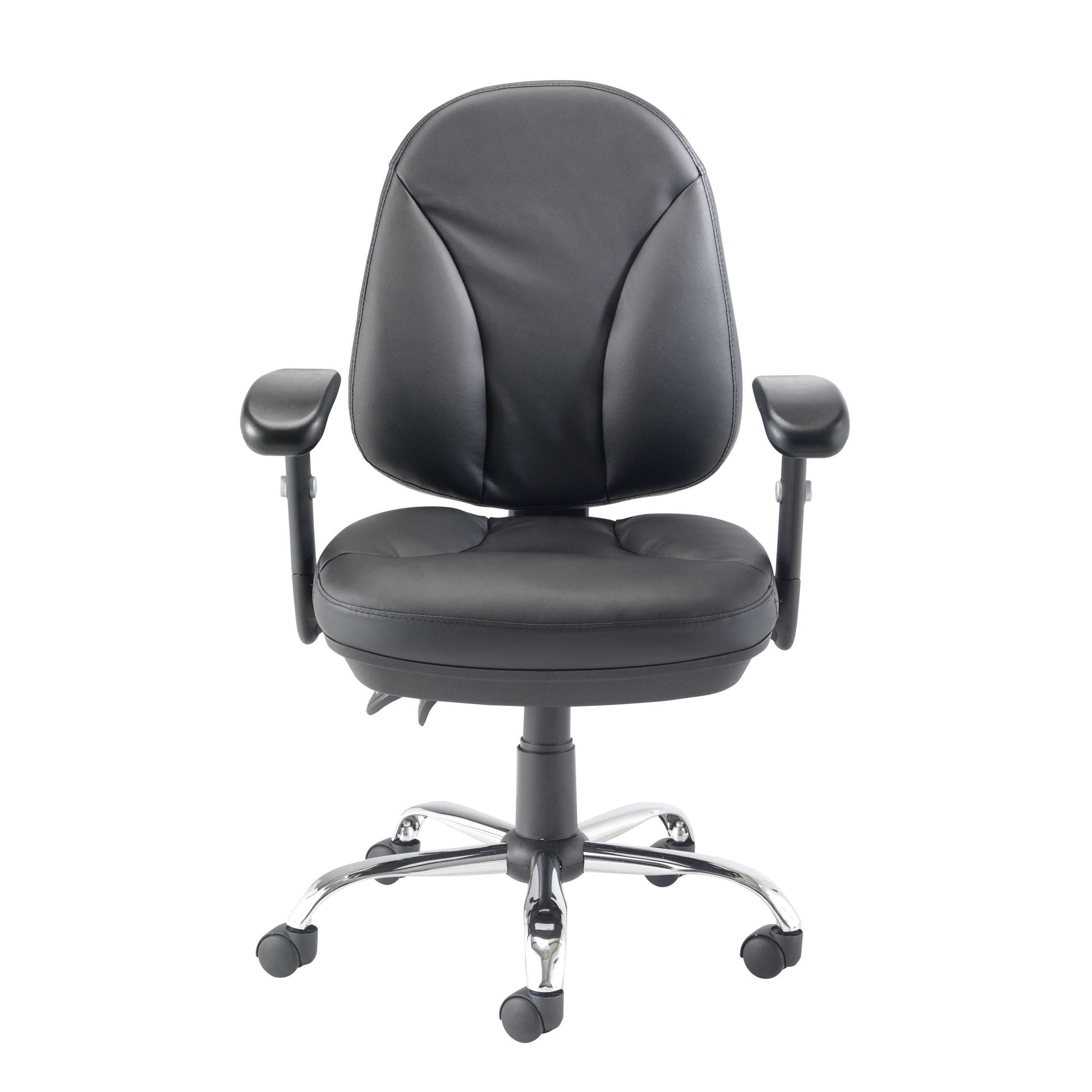 Black office chair with armrests on a white background