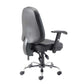 Black office chair with adjustable armrests on a white background