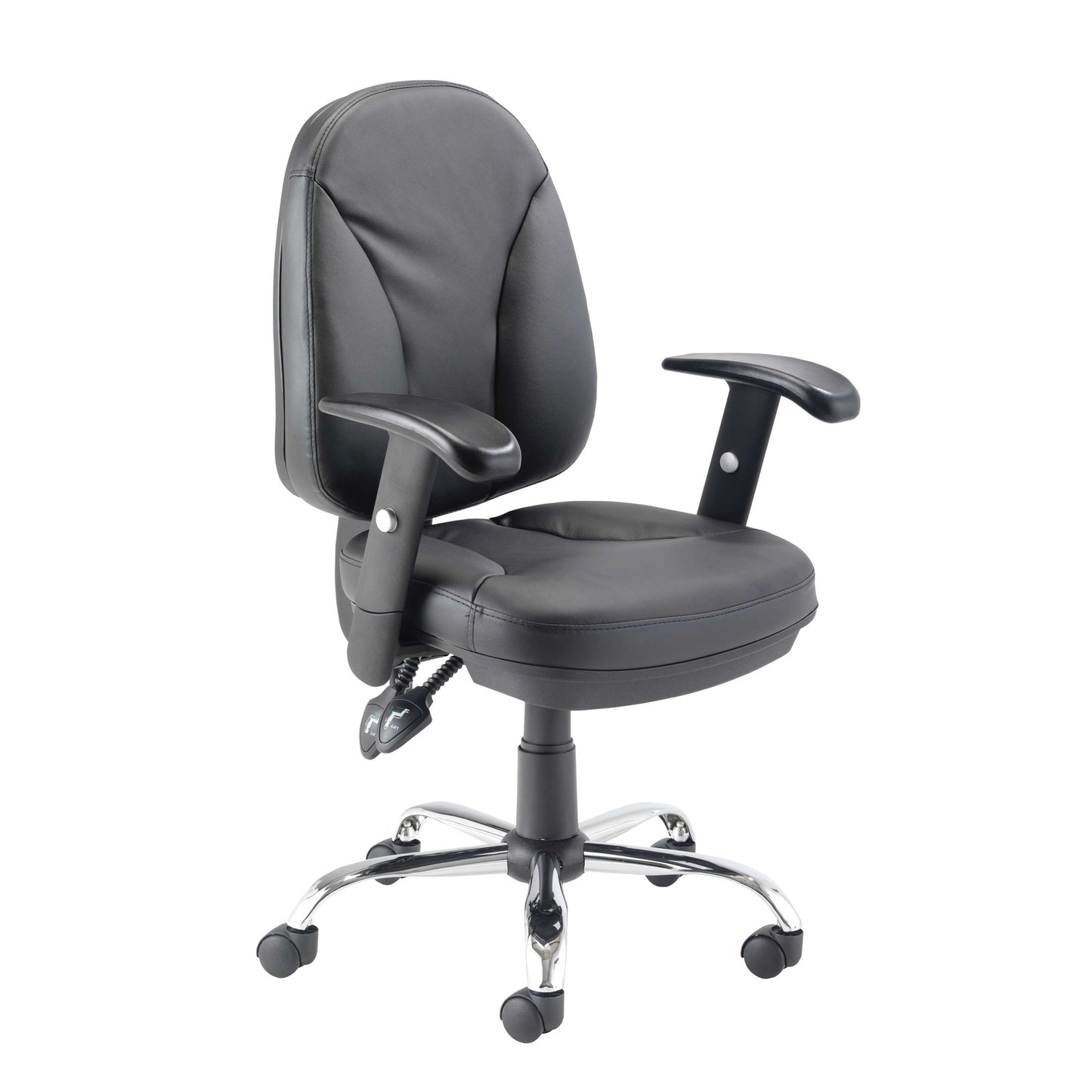 Black office chair with armrests on a white background