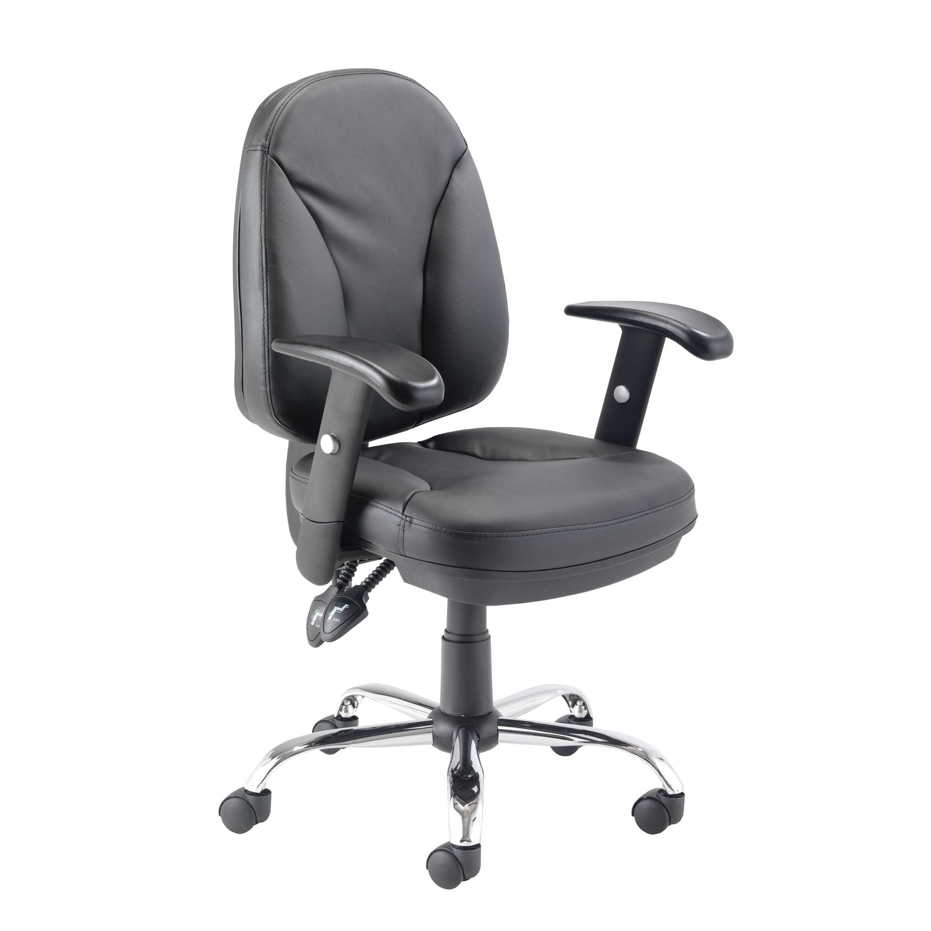 Black office chair with armrests on a white background