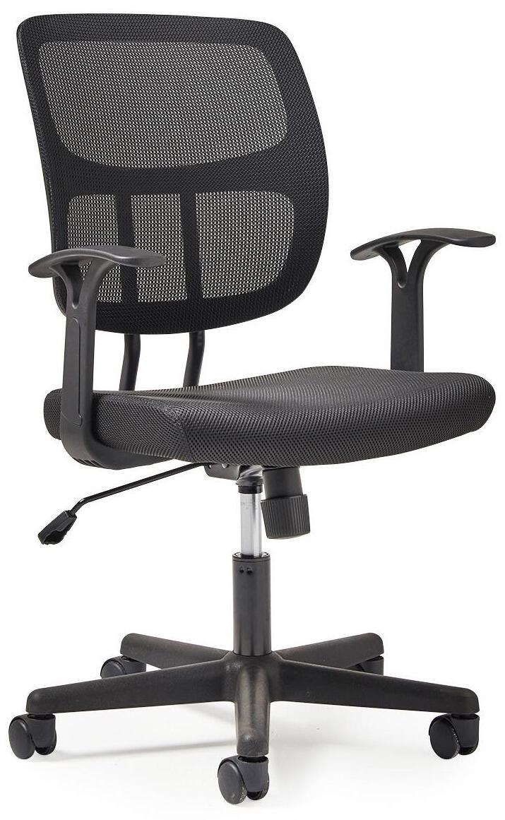Black office chair with mesh backrest on a white background