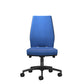 Blue office chair with black wheels on a white background