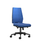 Blue office chair with black wheels on a white background