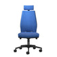 Blue office chair with headrest on a white background