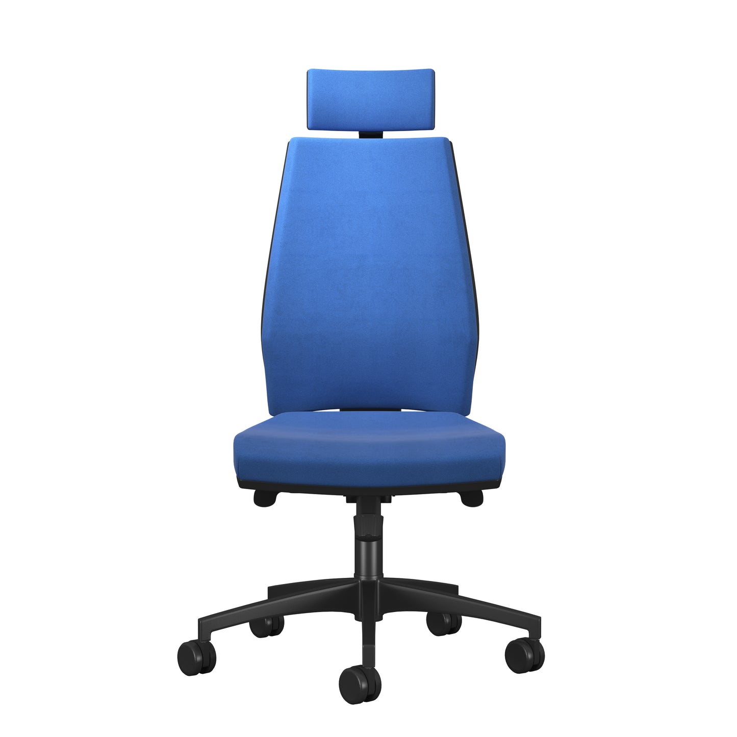 Blue office chair with headrest on a white background