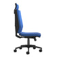 Blue office chair with black base on a white background