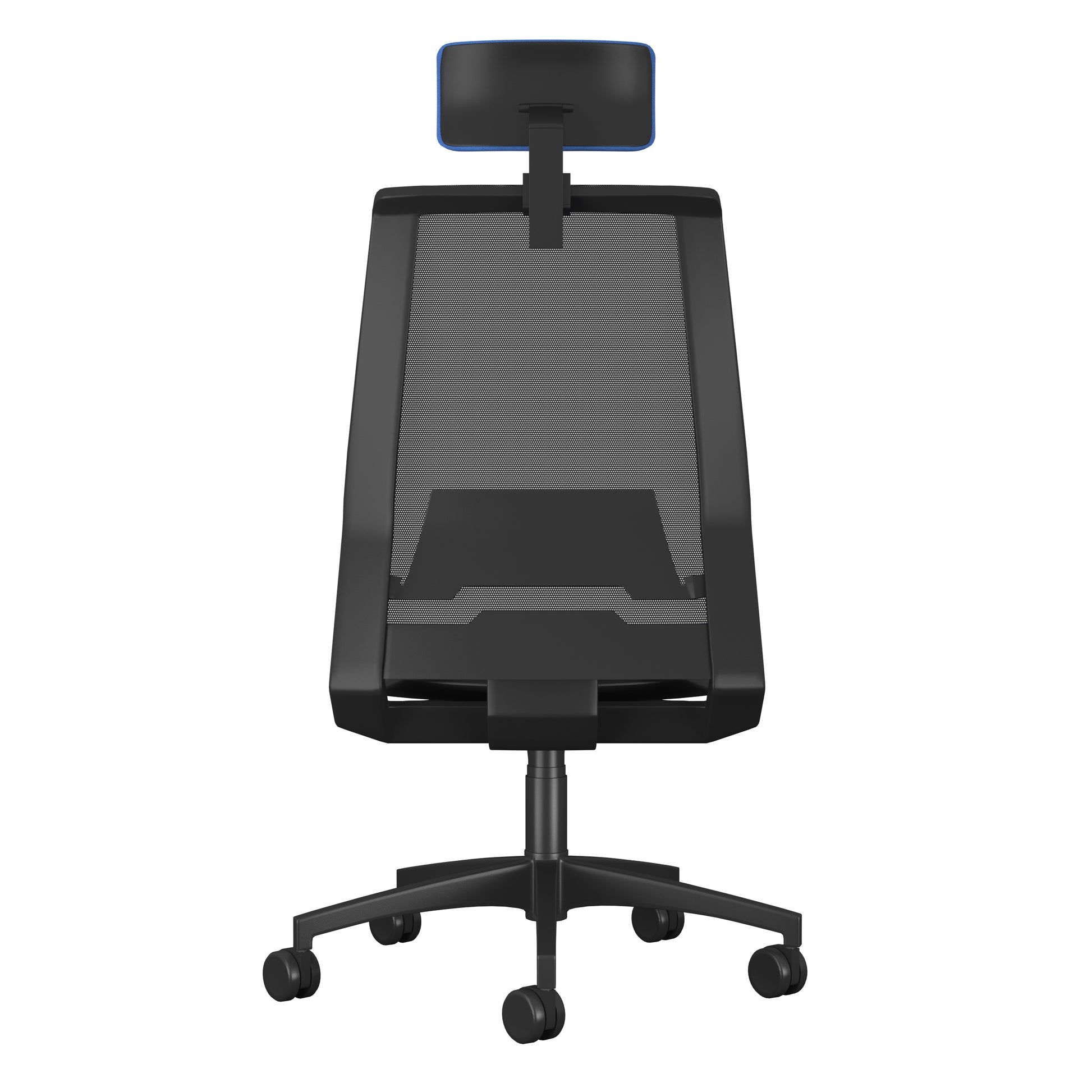 Black office chair with a mesh backrest on a white background