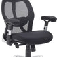 Black office chair with mesh back and adjustable armrests on a white background