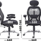Black office chair with measurements on a white background